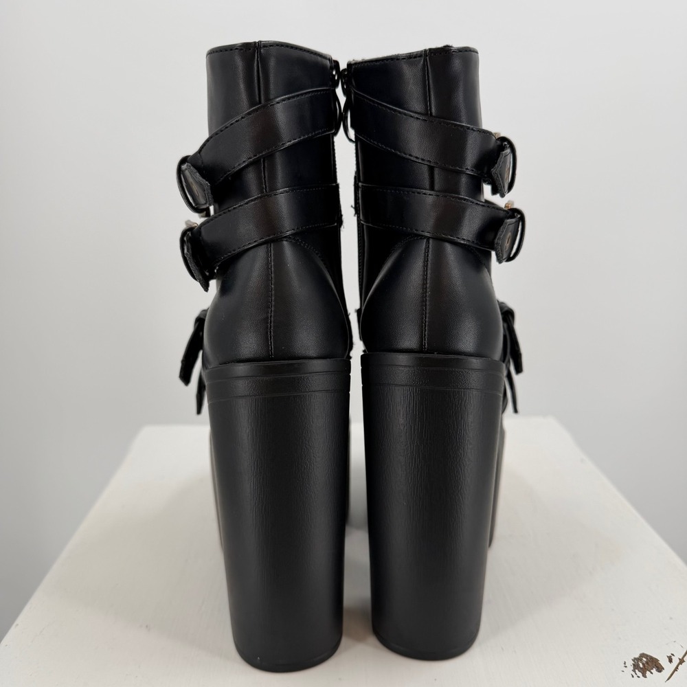 Womens Size 6 Black Platform Boots Goth Punk Buckle Strap Chunky Heel - Picture 16 of 16